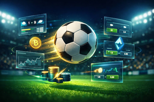 Soccer ball with odds predictions and coins around it